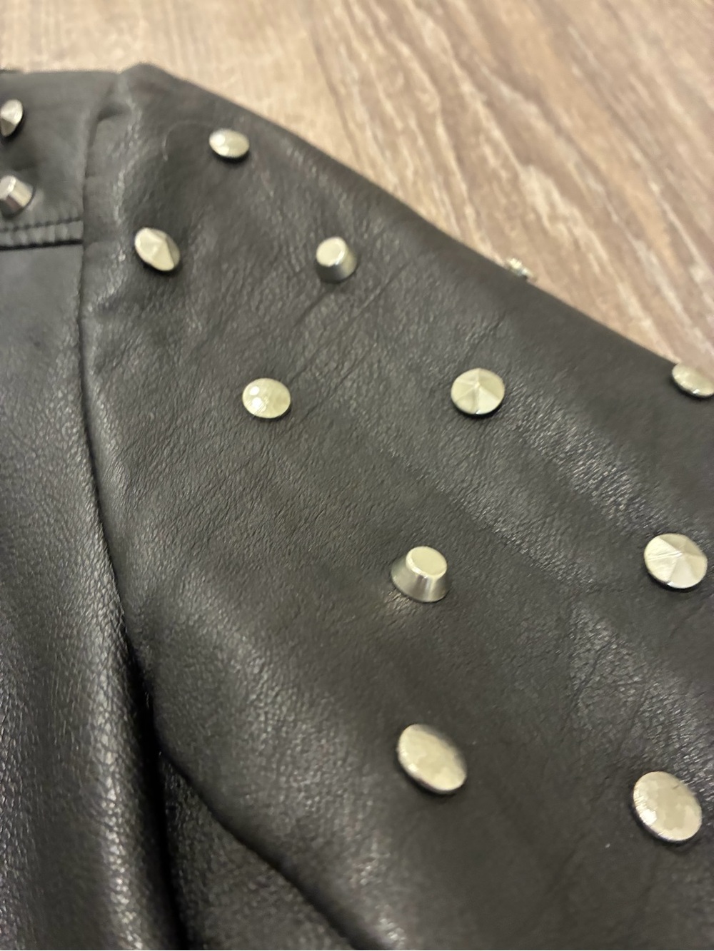 ZARA Studded Faux leather biker black jacket with skull decal women’s Medium - Picture 16 of 16